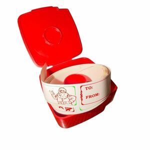 Vintage TUPPERWARE Christmas  Label Stickers Dispenser 1446-3 Red with Labels